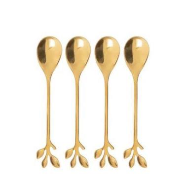 Imagem de Conjunto 4 Colheres de Chá de Aço Inox Leaves Dourado - Wolff