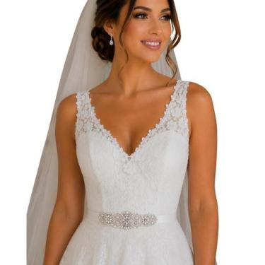 Imagem de Cinto de Noiva Festa Aplique Vestido Pedrarias e Strass Cor:Cetim Bran