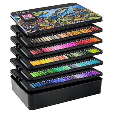 Imagem de Conjunto de lápis colorido Master 150 com grafite de cor vibrante de núcleo grosso e macio premium em caixa de armazenamento de estanho – Qualidade profissional de artista ultraleve – Mistura, sombra, camadas, livros de colorir para adultos