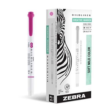 Imagem de Zebra Pen Conjunto de marcadores de ponta dupla Mildliner, pontas largas e finas, tinta suave Fucshia, pacote com 12