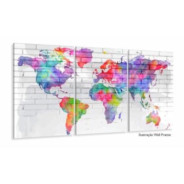 Imagem de Quadro Mapa Mundi Colorido Aquarela Para Sala Quarto 125x60