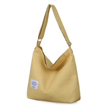 Imagem de Covelin Bolsa de ombro feminina retrô grande de lona, Hobo, bolsa tiracolo casual, Madeira, Large