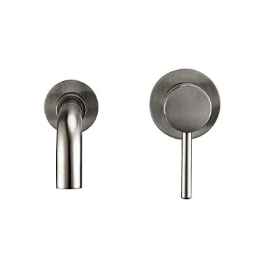 Imagem de Lavatório torneira do banheiro água quente e fria montagem na parede misturador pia torneira giratória banho com alça de alavanca única, aço inoxidável, 150mm, China