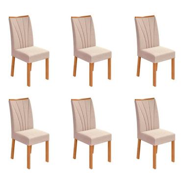 Imagem de Conjunto com 6 Cadeiras Apogeu Linho Bege e Amêndoa Clean