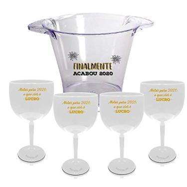 Imagem de Kit Balde de Gelo + 4 Taças Gin Personalizados Fim de Ano