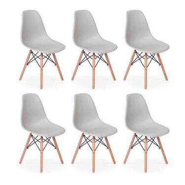 Imagem de Conjunto 6 Cadeiras Charles Eames Eiffel Wood Base Madeira - Cinza - I