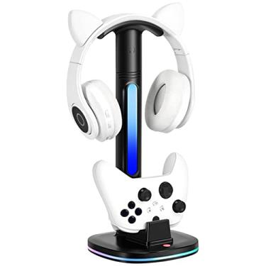 Imagem de Estação de carregamento para controladores Xbox series X/S, suporte para fone de ouvido, suporte para carregador de controlador com iluminação RGB, com 2 portas de carregamento USB