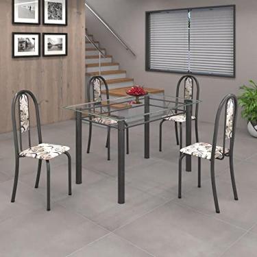 Imagem de Conjunto de Mesa 120x75cm Tampo de Vidro com 4 Cadeiras Iris A Soma Móveis