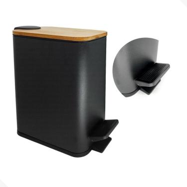 Imagem de Lixeira Styllus 5L Slim Pedal Tampa De Bambu Banheiro Preta