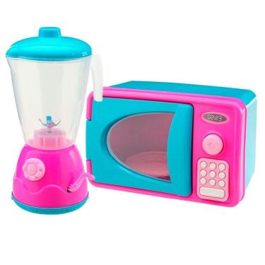 Imagem de Kit Mini Brinquedo Cozinha Microondas E Liquidificador