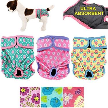 Imagem de Pacote de 3 ou 6 fraldas femininas para cães com 4 – Camadas de almofadas absorventes para gatos calcinhas à prova d'água à prova de vazamento laváveisFunnyDogClothes XS: Waist 8" - 12" rosa