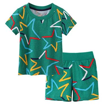 Imagem de Conjunto e roupas infantis infantis infantis com estampas de desenhos animados camiseta shorts infantil conjunto e roupas infantis 4t, Verde, 5-6 Anos