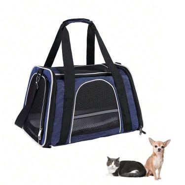 Imagem de Bolsa Transporte Cao Cachorro Gato Pet Faixa Refletiva Animal de Estimaçao Pequeno Porte Onibus Carro Aviao Seguro