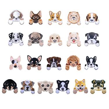 Imagem de KLORIZ 21 peças adorável bolso rosto de cachorro bordado ferro em costurar adesivos crianças desenho animado Doge acessórios de roupas DIY