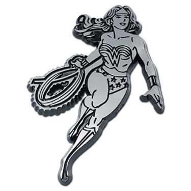 Imagem de Elektroplate Emblema cromado vintage da Mulher Maravilha DC Comics licenciado oficialmente para carros, caminhões e todos os automóveis | Ajuste universal de 8,3 cm x 5,7 cm | À prova de intempéries