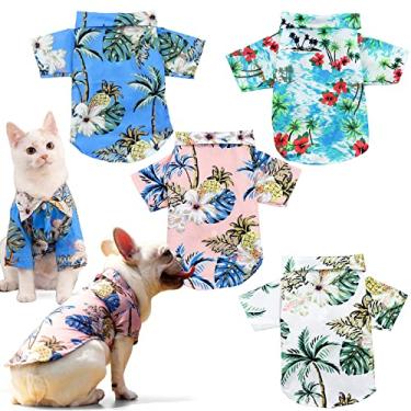 Imagem de KAKALUOTE 4 peças de camisetas para cães, roupas estampadas para animais de estimação, camiseta floral para cães, camisetas havaianas legais, respiráveis para cães, praia, litoral, moletom para cães e