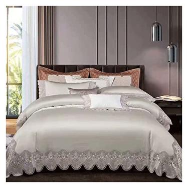 Imagem de Jogo de cama com borda de renda 4 peças capa de colcha de algodão fronha de seda (cor: D, tamanho: 1,4 * 1,8 m) (D 1,4 * 1,8 m)