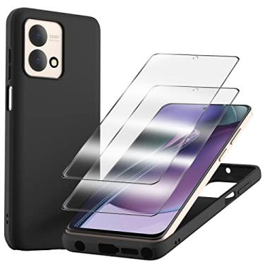 Imagem de Capa para Motorola Moto G Stylus 5G 2023 e pacote com 2 protetores de tela de vidro temperado, capa protetora fina de silicone à prova de choque - preta