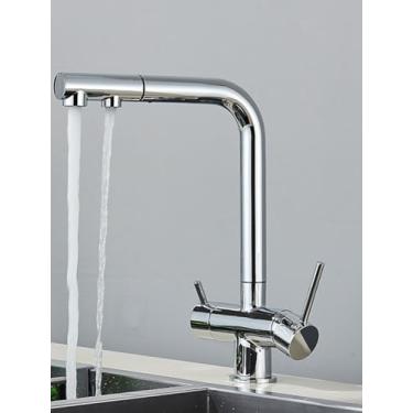 Imagem de Guindaste filtrado preto para cozinha, spray removível, rotação 360, filtro de água, pulverizador duplo, água potável, misturador de pia, tipo A, cromado