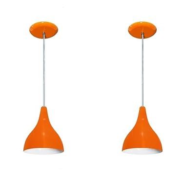 Imagem de Kit com 02 Luminarias Pendentes Modelo Funil - Ideal para Cabeceira de Cama, Balcão, Bancada (Laranja)