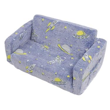 Imagem de Sofá Dobrável Infantil de Espuma Viscoelástica de 2 Lugares Com Revestimento Removível, sofá de Leitura de Veludo que Brilha No Escuro, Ideal para Aprender (BLUE)