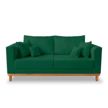 Imagem de Sofá 3 Lugares Retro Sala de Estar Beny Suede Verde Madeira Prima Deccor