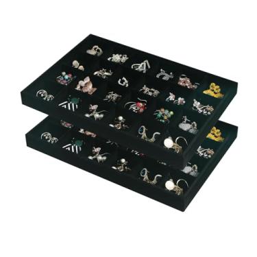 Imagem de Justsoso 2 unidades/conjunto de bandeja de joias de veludo, bandeja grande de armazenamento de 24 grades para exibição de contas, bandeja organizadora de joias para gaveta de casa ou loja de loja