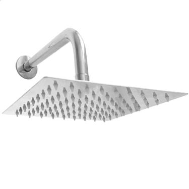 Imagem de Dona D Cor, Chuveiro Quadrado A Gas Inox Polido 25x25 De Parede Banheiro Ducha Cascata Fria Slim 25cm Braço Suporte Curvado Chuveirão Externo Piscina Square