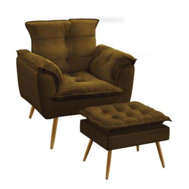 Imagem de Kit Poltrona Almofadada Decorativa Beta e Puff Lunar N-028 Veludo Marr