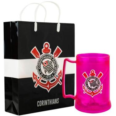 Imagem de Kit Presente Caneca Gel Sacola 400ml Corinthians Rosa - Mileno
