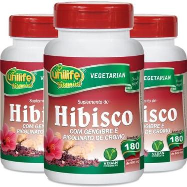Imagem de Kit 3 Hibisco com gengibre 180 comprimidos Unilife