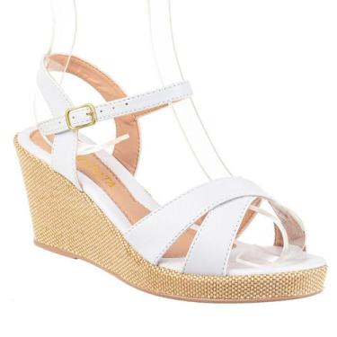 Imagem de Anabela Tamanco Sandalia Salto Alto Branco Basico Luxo - Cassi, Branco