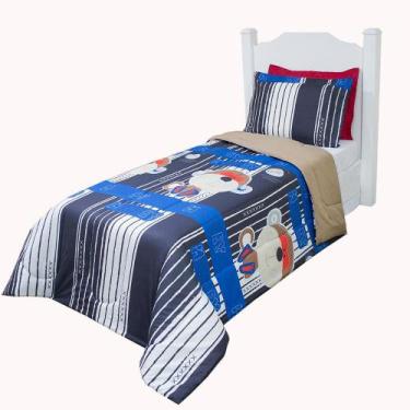 Imagem de Kit Edredom Infantil Pop Macaco Azul Solteiro 2 Peças - Lux Enxovais