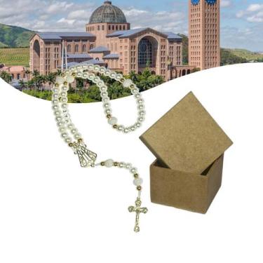 Imagem de Terço Religioso Catolico Perola Creme Com Caixa Mdf Mãe - Coisas Para 