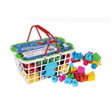 Imagem de Blocos Montar e Encaixar 26 Peças Grandes Com Cesta Divertida Didático