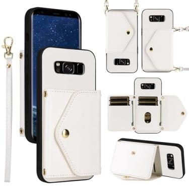 Imagem de Dswteny Capa carteira para Samsung Galaxy S8 com alça de pulso alça de ombro bolsa dobrável, suporte de cartão de crédito de couro PU acessórios capa de celular para S 8 8S Edge SM-G950U mulheres