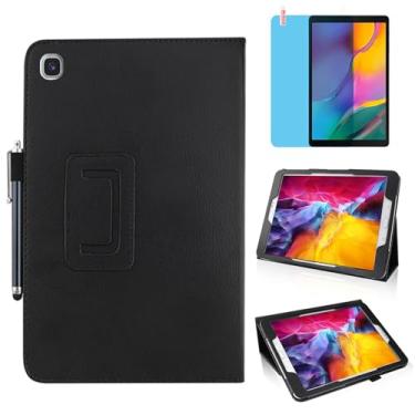 Imagem de Capa de couro fina para Samsung Galaxy Tab A 10,1 polegadas 2019 (SM-T510 T515 T517), suporte multiângulo, capa protetora completa para tablet com caneta Stylus, película de tela (preto)