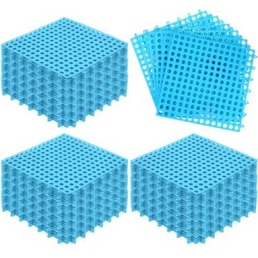 Imagem de Tinideya 50 peças de tapetes modulares interligados para drenagem, azulejos, tapete de piso de piscina 29 x 29 cm, TPE antiderrapante macio para chuveiro ao ar livre estufa banheiro piscina (azul