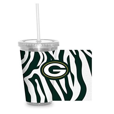 Imagem de Rico Industries Copo transparente NFL Green Bay Packers Glitter NFL Football Team 473 ml com canudo
