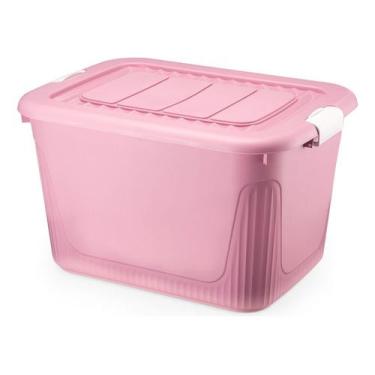 Imagem de Caixa Organizadora Container 80 Trava/roda Plasnorthon Preto, Rosa