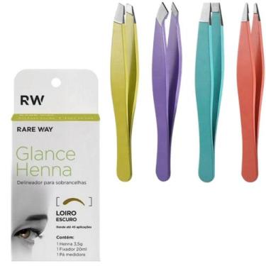 Imagem de Kit Henna Glance Sobrancelha Delineador + 4 Pinças Fina Reta Chanfrada