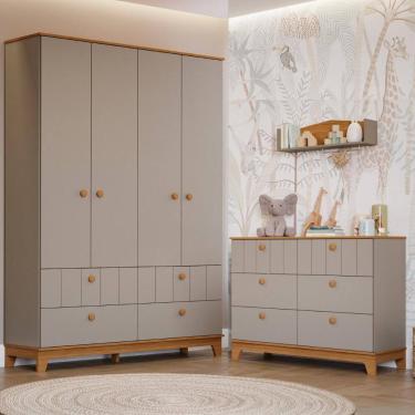 Imagem de Quarto Bebê Completo Cômoda 6 Gavetas Guarda Roupas 4 Portas 100% MDF