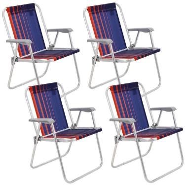 Imagem de Kit 04 Cadeiras e Praia Tramontina Samoa Alta em Alumínio com Assento Azul Escuro e Laranja 92900000