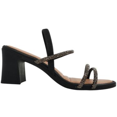 Imagem de Sandália Feminina Casual Dia a Dia Passeio Trabalho com Strass Salto Grosso Médio Conforto Mississipi Mc414