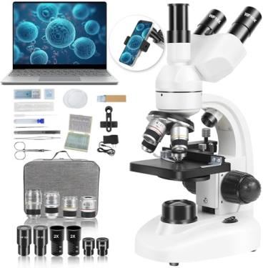 Imagem de Microscópio trinocular composto, microscópio profissional de LED de laboratório 40X-5000X para adultos com oculares WF10X e WF25X, estágio mecânico, sildos de microscópio de 30 peças (compatíveis com