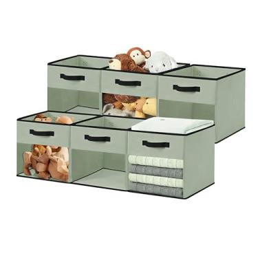 Imagem de DECOMOMO Caixas de Armazenamento de Cubo de 13", Caixas Organizadoras de Cubo com Janela Transparente, Cubos de Armazenamento de Tecido para Prateleiras, Armário, Brinquedos, Roupa (Cubo 13" / 6 Peças