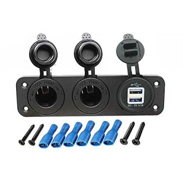 Imagem de Carviya Adaptador de fonte de alimentação para isqueiro de cigarro de 12 V-24 V para motocicleta para carro 12V-24V duplo tomada tomada de montagem em placa de tomada