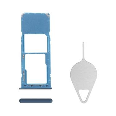 Imagem de BESJMYT Substituição da bandeja do cartão SIM para Samsung Galaxy A50 (versão SIM único) Adaptador de suporte de slot de bandeja de cartão azul com ejetor de agulha para A50 SM-A505U SM-A505U1