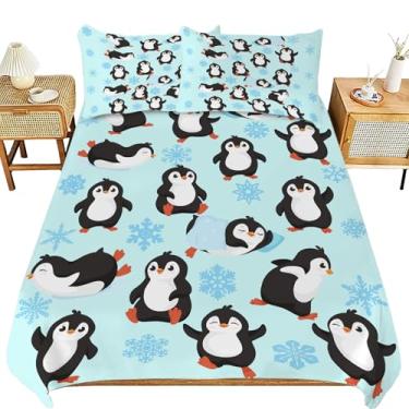 Imagem de IBTKQSM Jogo de edredom com tema de pinguim, pinguim, decoração de quarto, solteiro, macio, casal queen, tamanho king, capa de edredom com 2 fronhas para crianças, adolescentes, adultos, mulheres,
