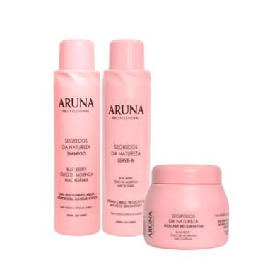 Imagem de Combo Segredos da Natureza Aruna Cosméticos - Shampoo Hidratante 300ml + Máscara Regenerativa 300g + Leave-In Anti Frizz 300ml - Hidratação, Brilho e Proteção UV